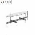 Mayco Living Room Black Metal Oval Glass Coffee Table